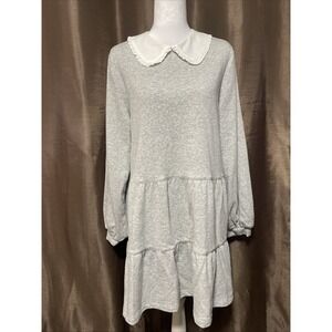Tiered Long Sleeve Midi Sweatshirt Dress Womens M Cottage Baggy Modest Ruffle